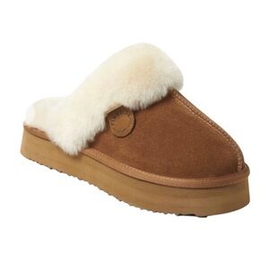 Fireside by Dearfoams PLATFORM Melton Genuine Shearling Scuff - Chestnut